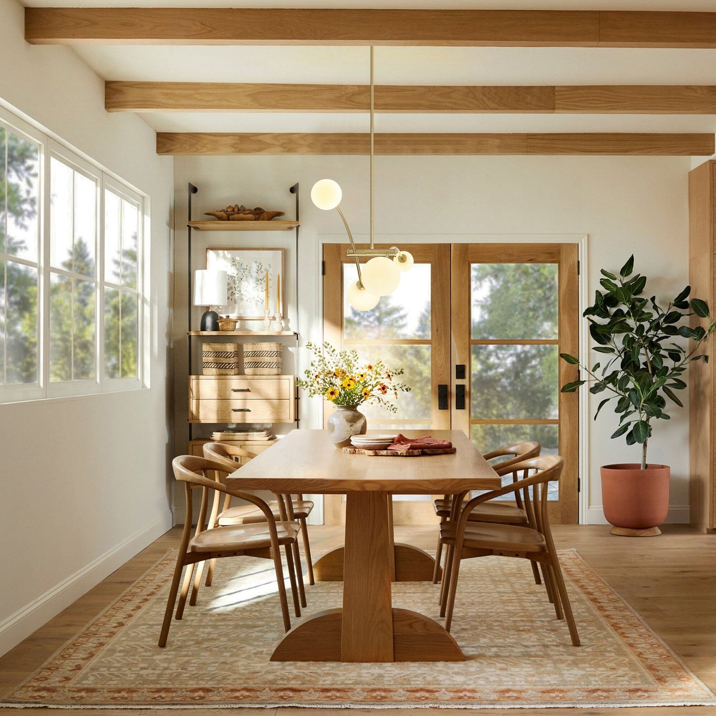 Suspension Sputnik linéaire simple et moderne à 4 lumières, couleur or, pour îlot de cuisine ou salle à manger – 130 cm (l) x 28 cm (p) x 15 cm (h).