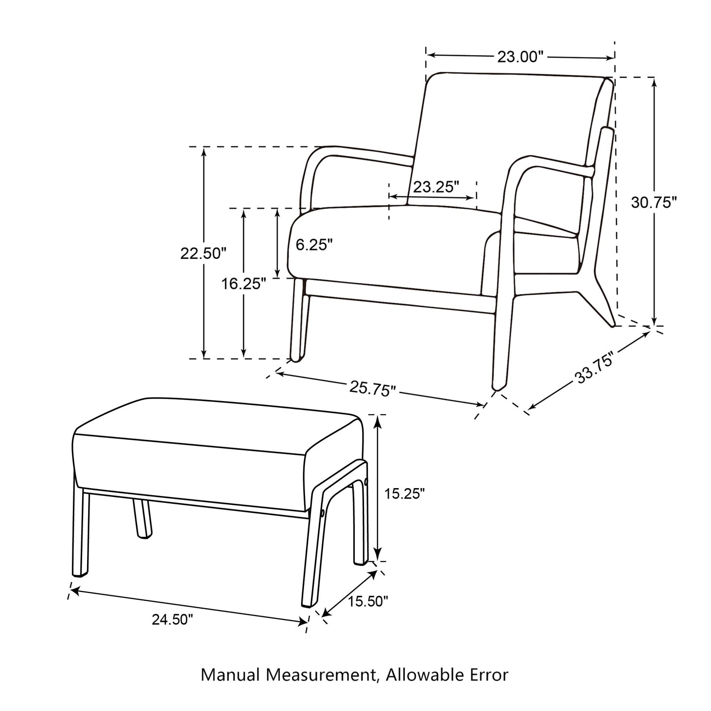 Fauteuil d'appoint moderne en cuir synthétique Glitzhome 30,75 po de hauteur, style milieu de siècle, avec coussin – 25,75 po de largeur x 33,75 po de profondeur x 30,75 po de hauteur