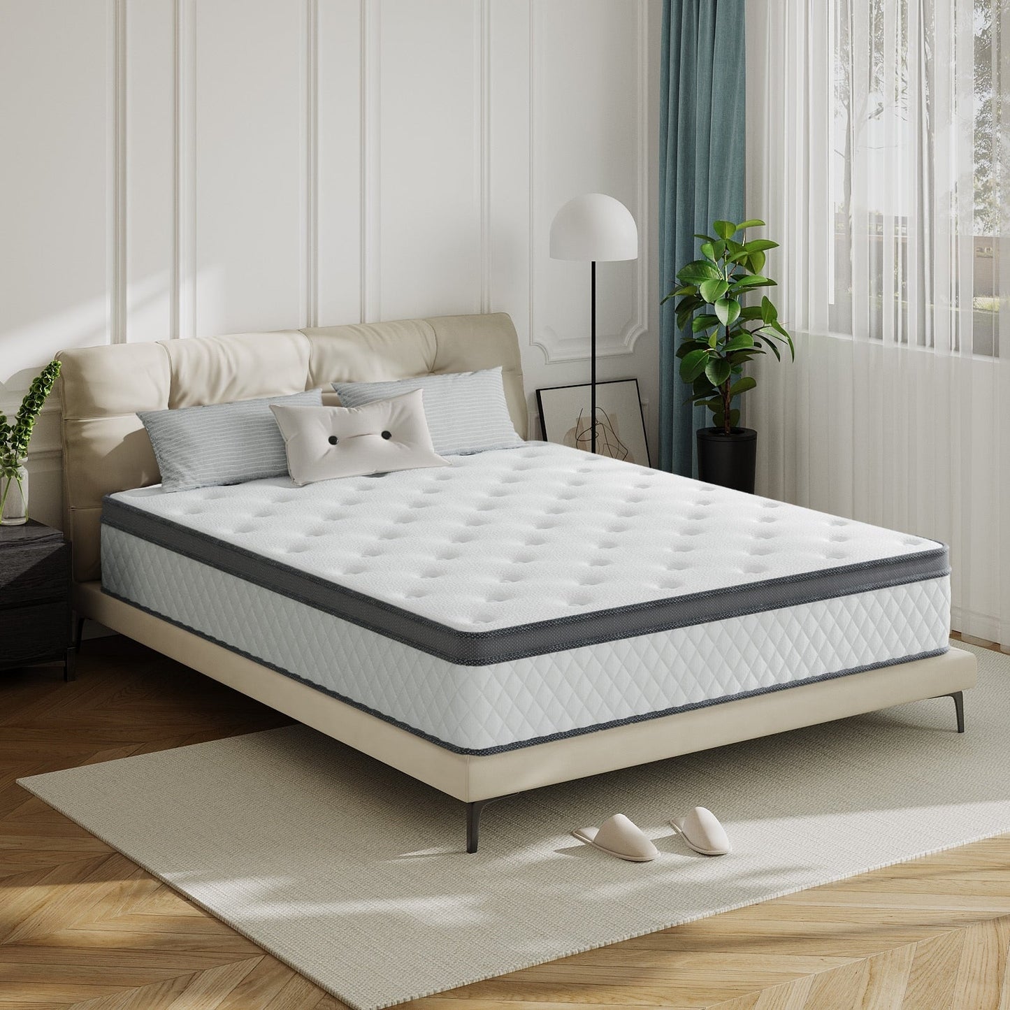Matelas hybride en mousse à mémoire de forme SweDrea de 12 po de taille moyenne avec CertiPUR-US et Oeko-TEX, doté d'une absorption au charbon de bambou.