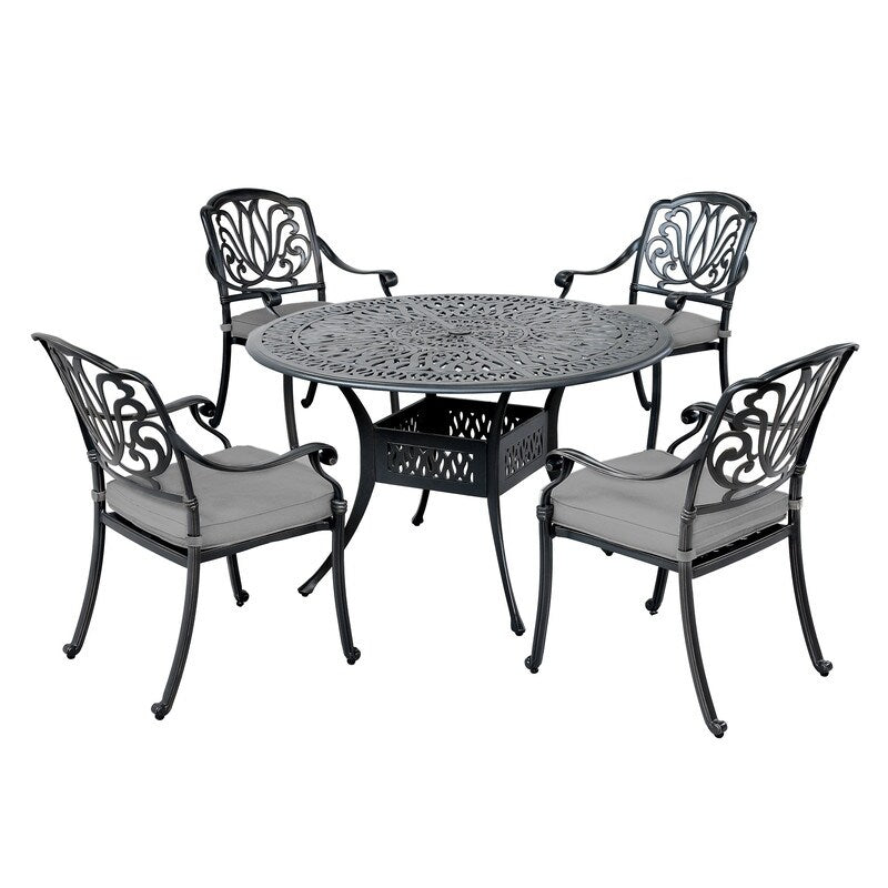 Ensemble de salle à manger rond en aluminium Saratoga 5 pièces avec coussins Sunbrella - Meilleur mobilier d'extérieur
