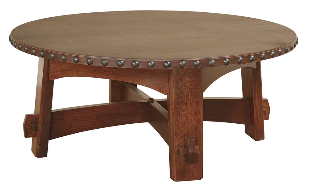 Table basse commémorative avec plateau pivotant en cuir