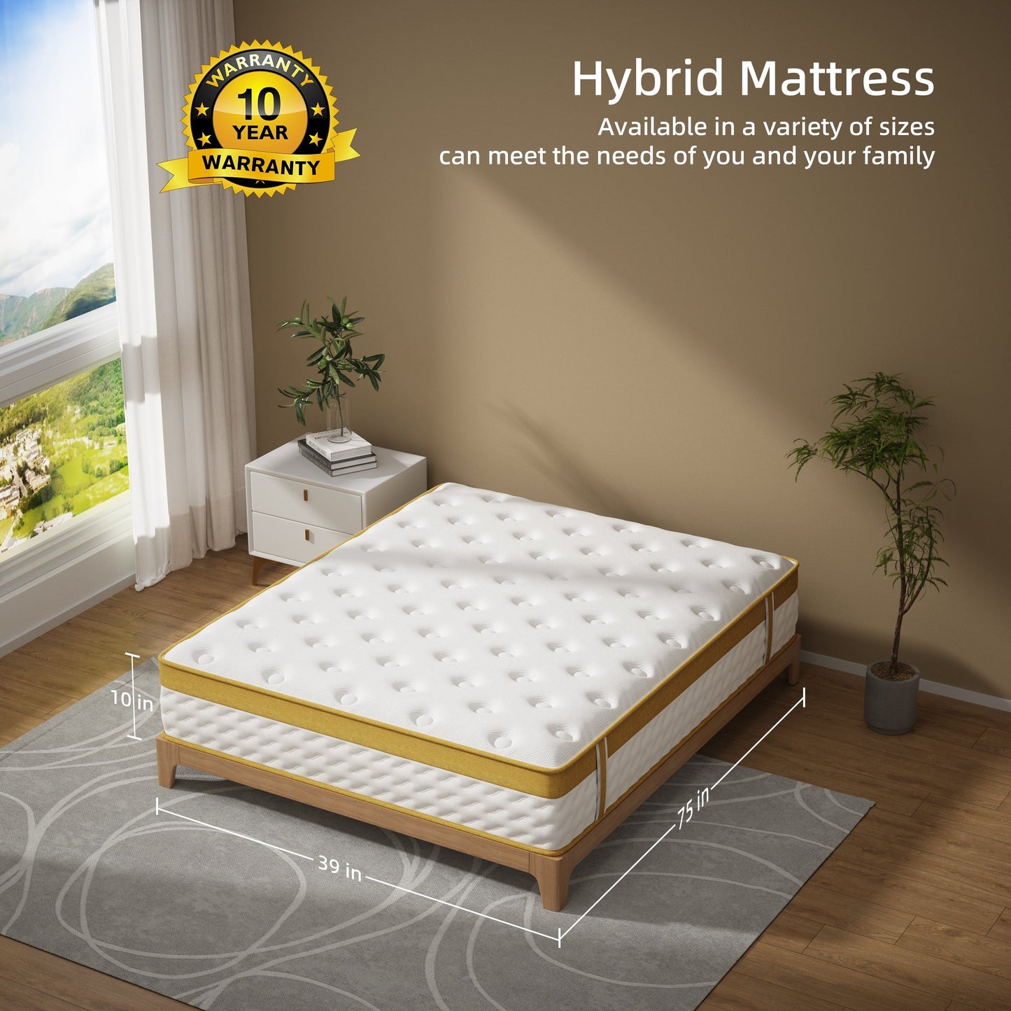 Matelas hybride en mousse à mémoire de forme et à ressorts de 10 pouces