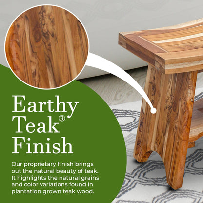 EcoDecors, Serenity, Banc de douche en teck, Tabouret de douche en teck, Banc de douche d'angle en teck, 45 cm, avec étagère