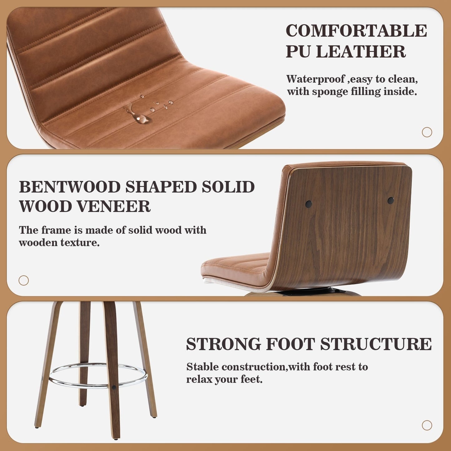 Tabourets de bar/comptoir pivotants en similicuir 26/29, lot de 2/3