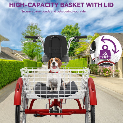 Tricycle bleu pour adulte à 3 roues avec paniers amovibles