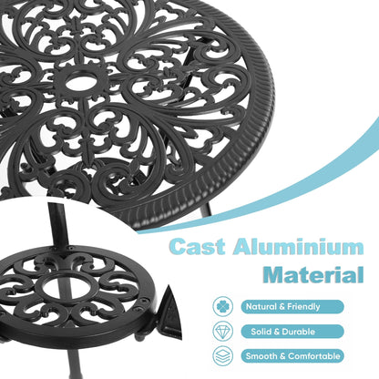 Ensemble de 3 tables et chaises papillon en aluminium pour patio extérieur avec trou pour parasol