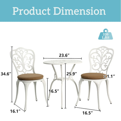Ensemble de 3 tables et chaises papillon en aluminium pour patio extérieur avec trou pour parasol