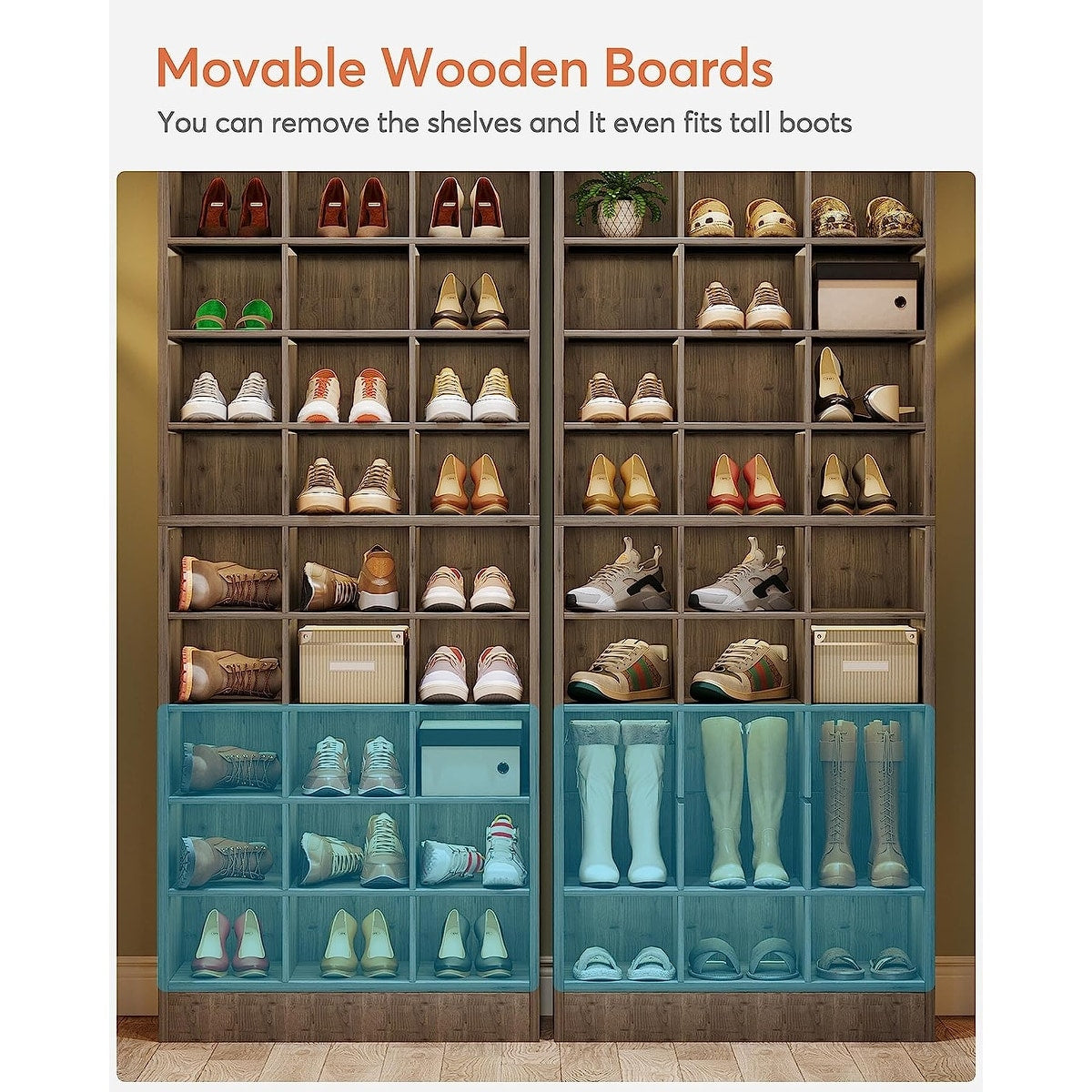 Meuble à chaussures haut 30 paires, 10 niveaux, en bois blanc, pour placard, entrée