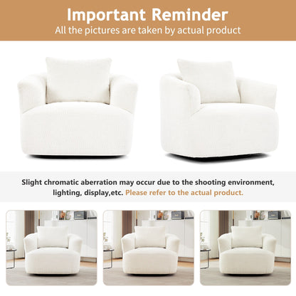 Fauteuil pivotant à 360°, fauteuil d'appoint Boucle 38,2 avec coussin décoratif, fauteuil tonneau rembourré avec accoudoirs incurvés