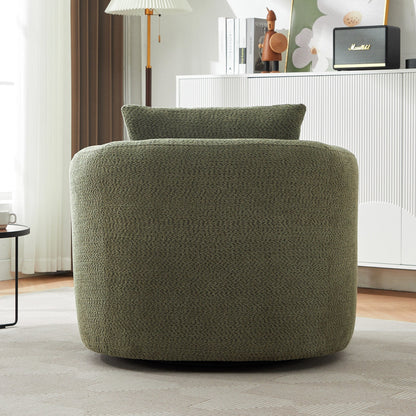 Fauteuil pivotant à 360°, fauteuil d'appoint Boucle 38,2 avec coussin décoratif, fauteuil tonneau rembourré avec accoudoirs incurvés