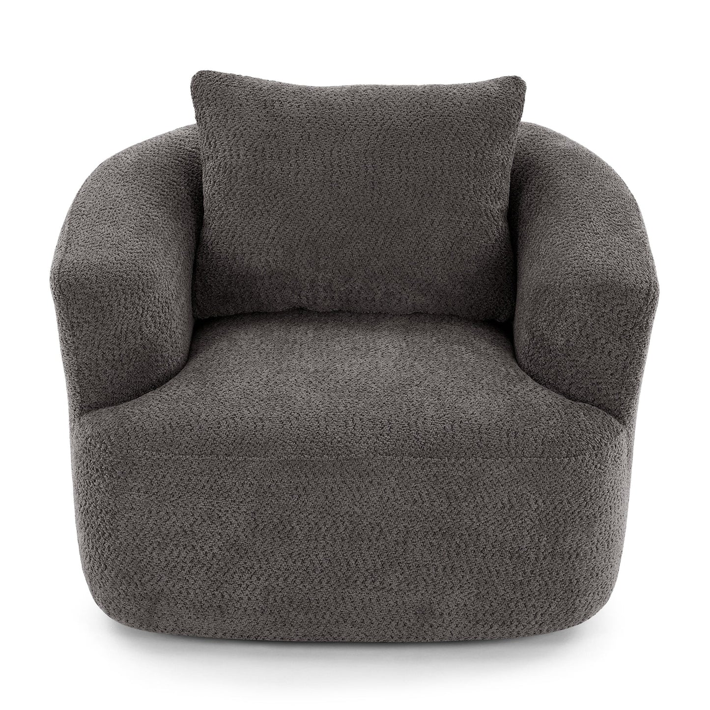Fauteuil pivotant à 360°, fauteuil d'appoint Boucle 38,2 avec coussin décoratif, fauteuil tonneau rembourré avec accoudoirs incurvés