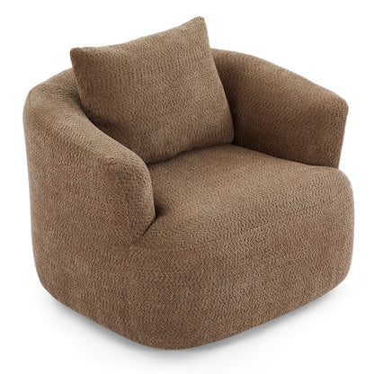 Fauteuil pivotant à 360°, fauteuil d'appoint Boucle 38,2 avec coussin décoratif, fauteuil tonneau rembourré avec accoudoirs incurvés