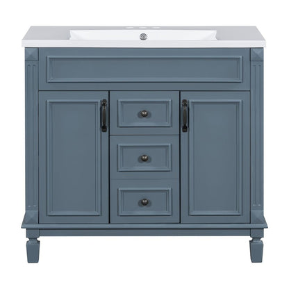 Meuble-lavabo moderne de 36 po avec lavabo supérieur et armoire à miroir, 2 portes et 2 tiroirs