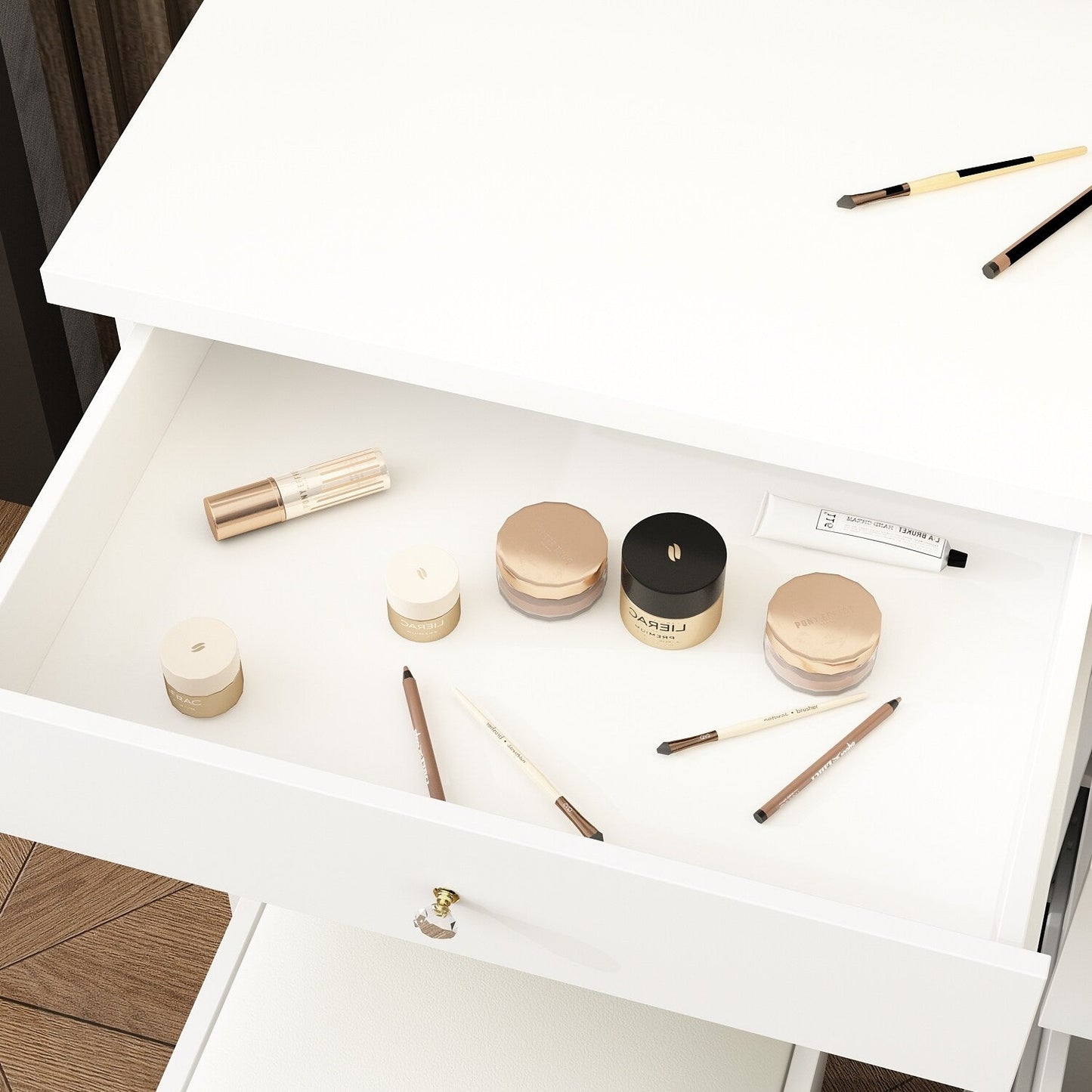 Ensemble de coiffeuse de maquillage de 39,4 po de largeur avec tabouret et miroir