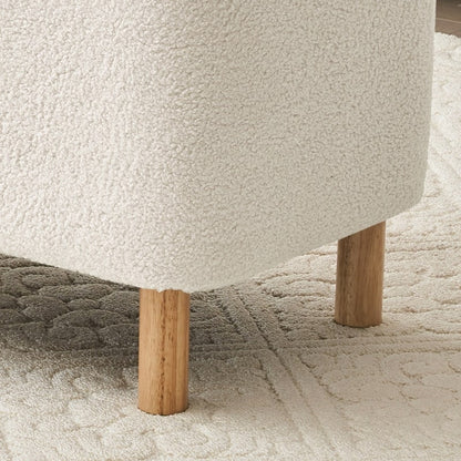 Banc ottoman de rangement en sherpa blanc cassé, repose-pieds, pour salon, chambre à coucher, pieds en bois