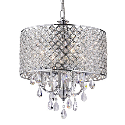 Lustre tambour à perles rondes avec cristaux suspendus