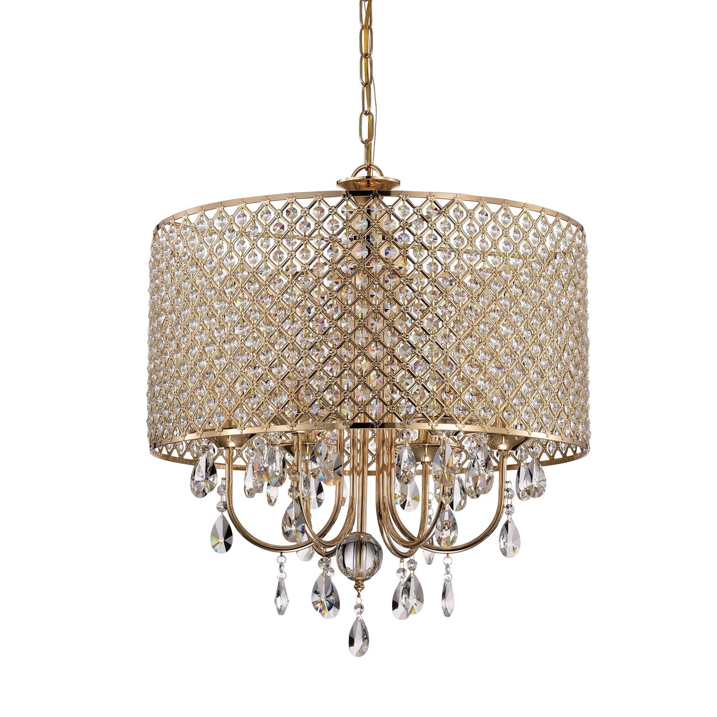 Lustre tambour à perles rondes avec cristaux suspendus