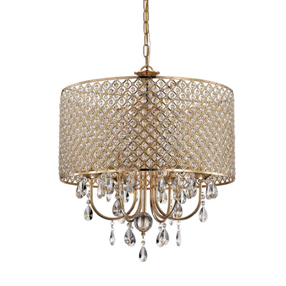 Lustre tambour à perles rondes avec cristaux suspendus