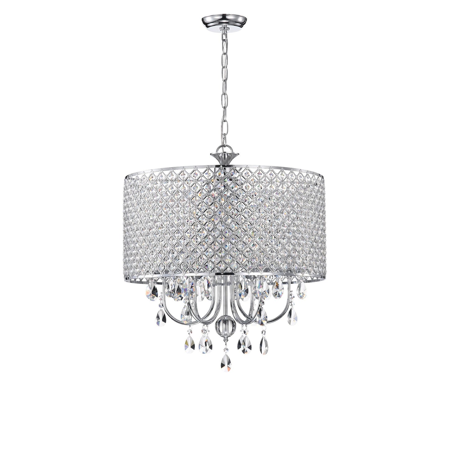 Lustre tambour à perles rondes avec cristaux suspendus
