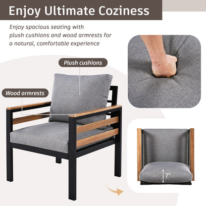 Ensemble de canapés d'extérieur 4 pièces pour 5 personnes avec coussin amovible et table basse en bois massif