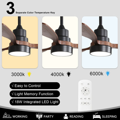 Ventilateur de plafond à LED intégré 48 et 52 pouces avec lumière et télécommande, moteur CC réversible