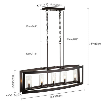 Lustre rectangulaire en verre vintage à 5 lumières pour îlot de cuisine industriel moderne du milieu du siècle