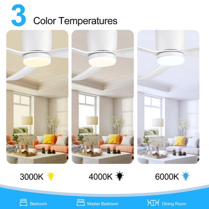 Ventilateur de plafond encastré à DEL noir/blanc de 52 pouces avec télécommande (3 pales)