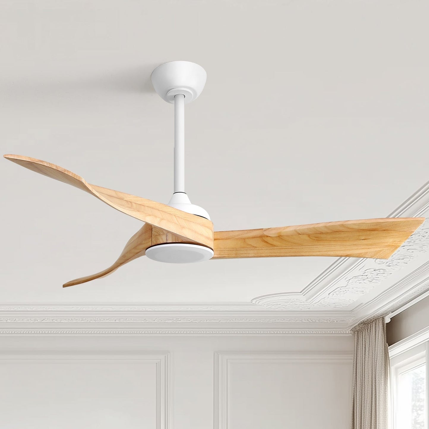 Ventilateur de plafond moderne en bois massif/ABS de 52 pouces avec télécommande (sans lumière), 6 vitesses de vent, flux d'air réversible