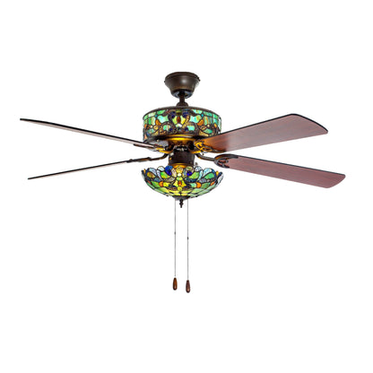 Ventilateur de plafond Magna Carta de style Tiffany Copper Grove Guasipati de 52 pouces - 52L x 52W x 16,5