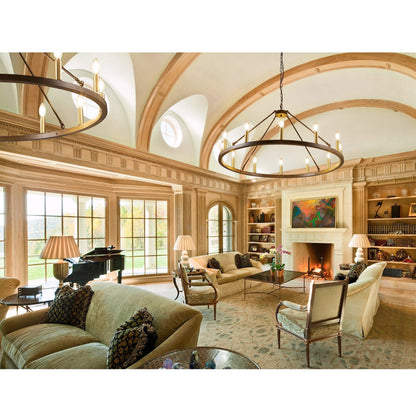 Lustre rond à 24 lumières en forme de roue de chariot de 54 pouces