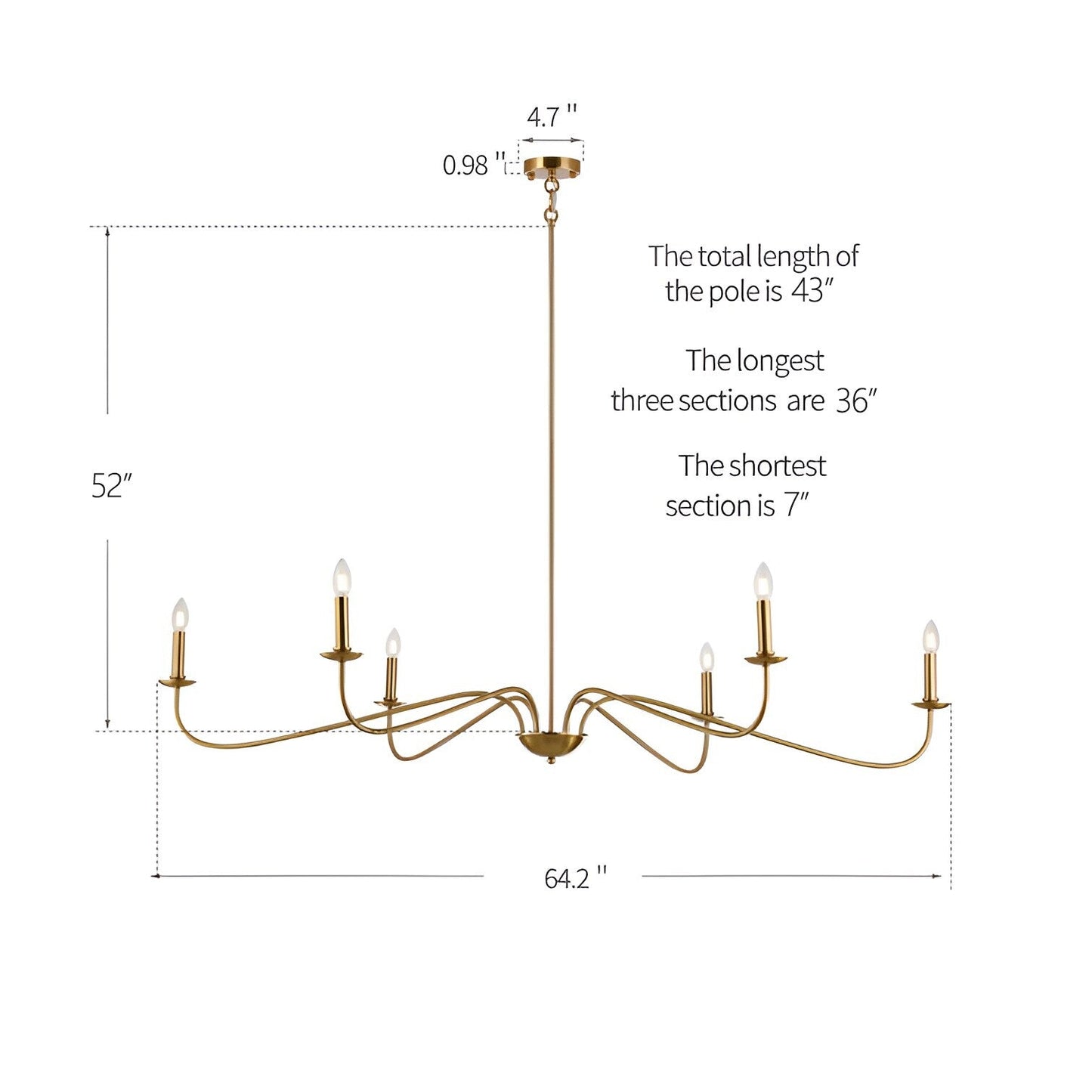 Lustre minimaliste français classique à 6 lumières avec éclairage de style bougie