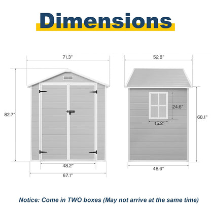 Abri de rangement extérieur en plastique et résine toutes saisons de 6 pi x 4 pi/6 pi x 8 pi/8 pi x 6 pi/8 pi x 10 pi avec plancher, abri à outils Spire