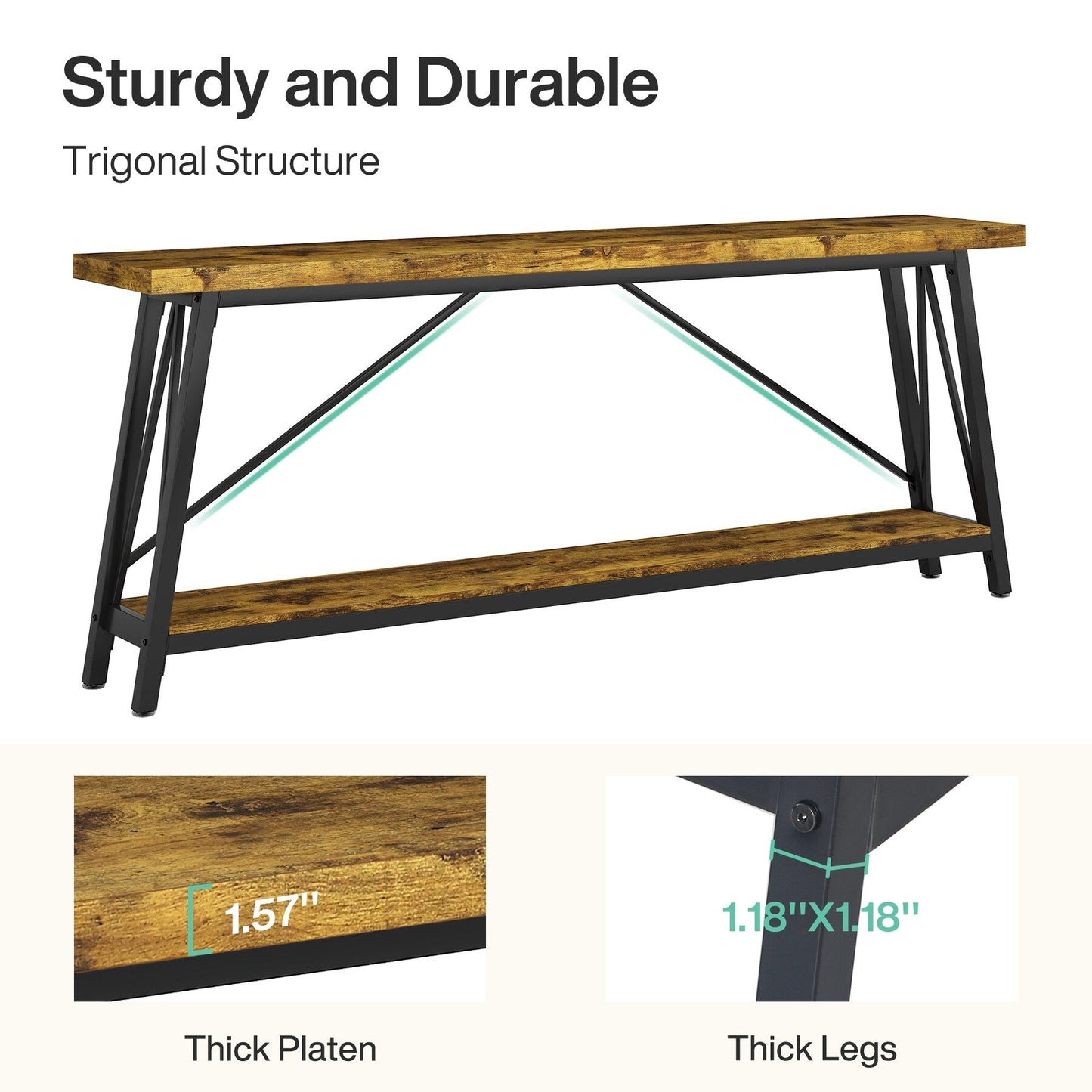 Table console d'entrée de style industriel extra-longue de 70,9 pouces