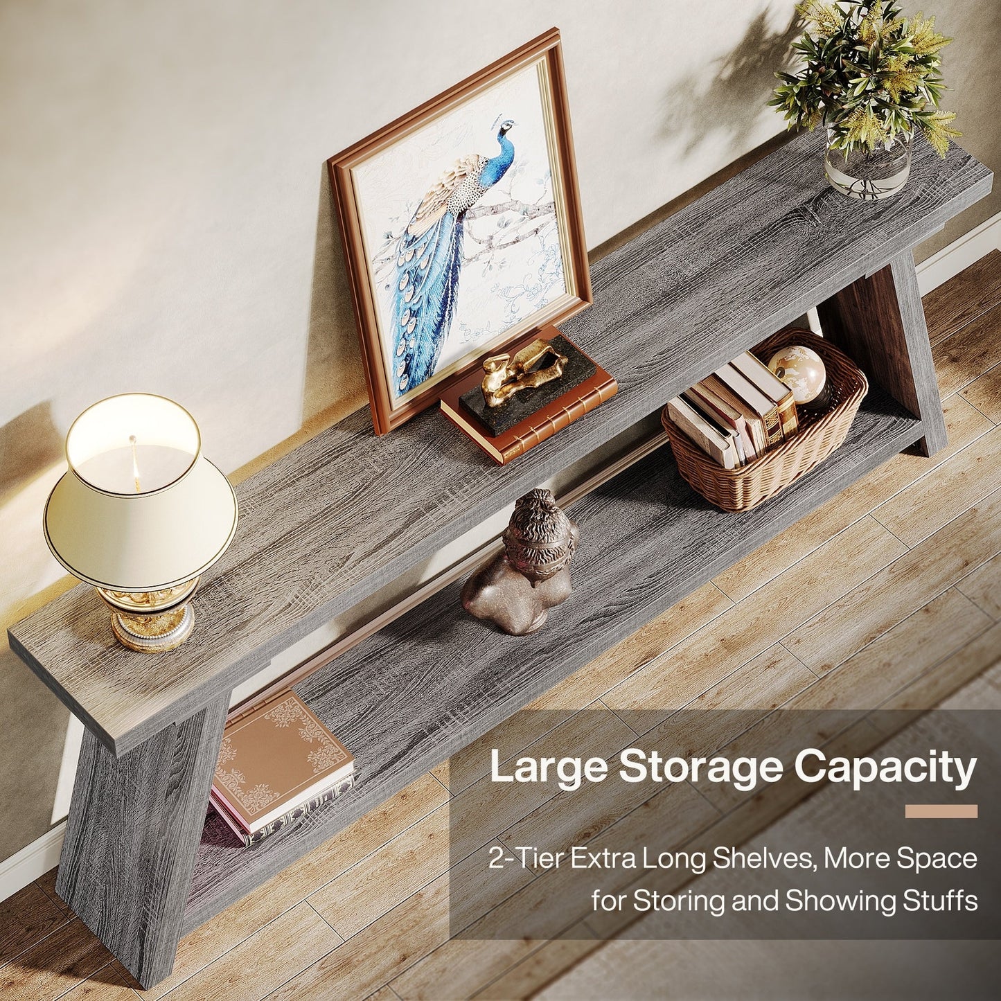 Table console en bois rustique de 70,9 pouces de long avec étagère de rangement