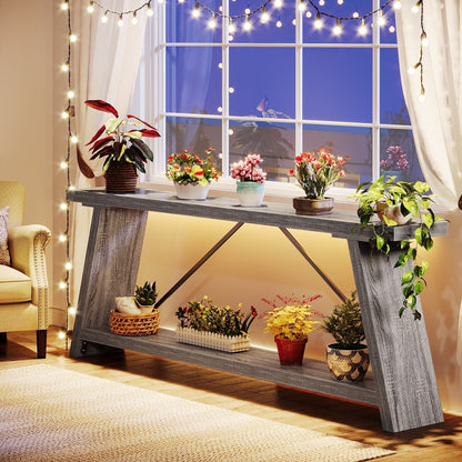 Table console en bois rustique de 70,9 pouces de long avec étagère de rangement