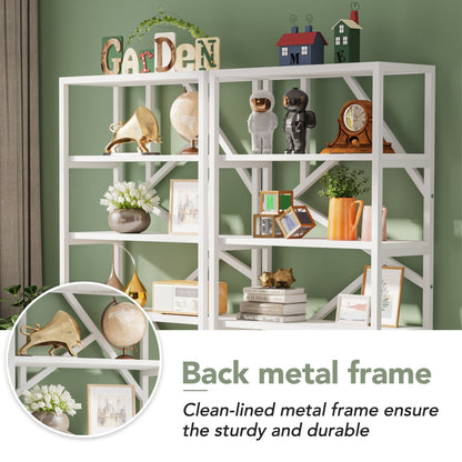 Bibliothèque industrielle à 6 niveaux en bois brun rustique, étagères ouvertes