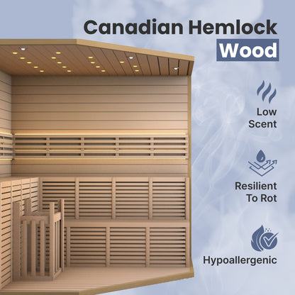 Sauna d'intérieur sec et humide en bois ALEKO pour 5 à 6 personnes avec chauffage électrique - 75 x 75 x 83 pouces