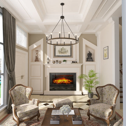 Lustre Acroma Farmhouse à 12 lumières, 40 po, en forme de roue de chariot, certifié UL - 40 po P x 138 po H