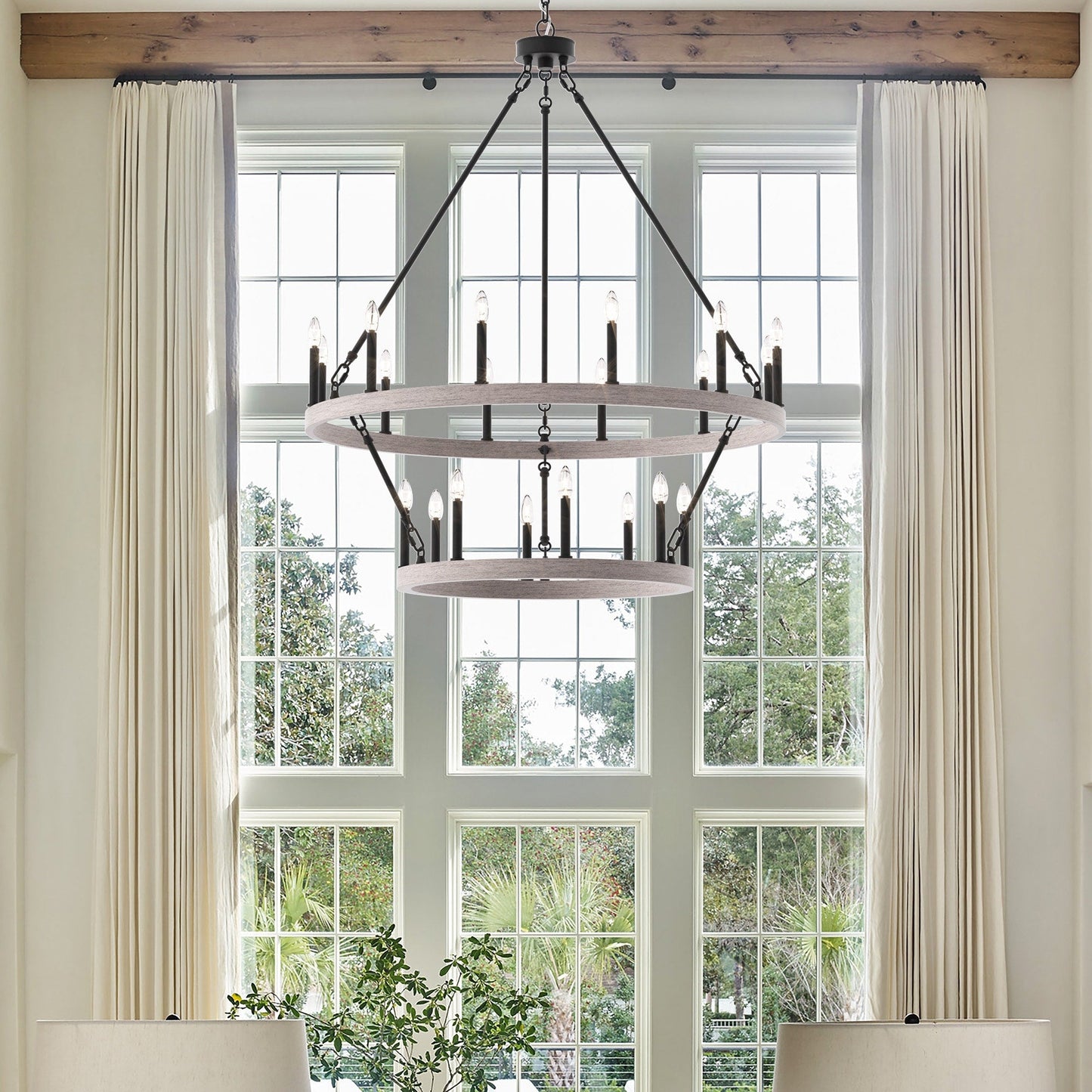 Lustre rond en forme de roue de chariot de style ferme moderne Acroma à 20 lumières de 40 po avec UL