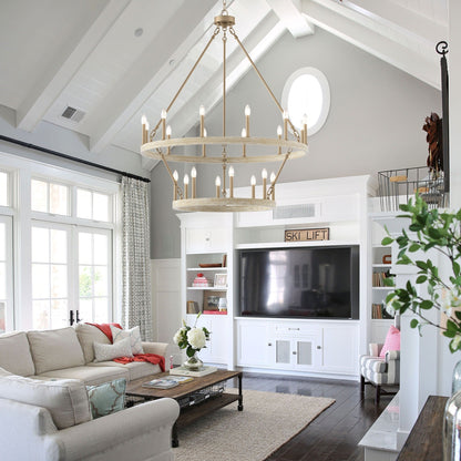 Lustre rond en forme de roue de chariot de style ferme moderne Acroma à 20 lumières de 40 po avec UL