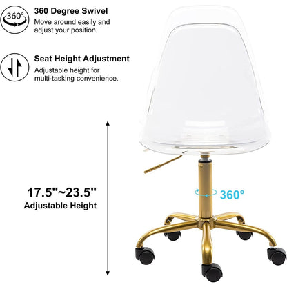 Chaise de bureau pivotante en acrylique à hauteur réglable sans accoudoirs