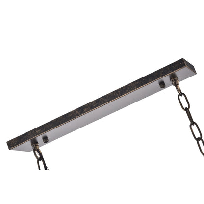 Éclairage rectangulaire pour îlot de cuisine en bronze antique à 6 lumières avec suspension en cristal - Bronze antique