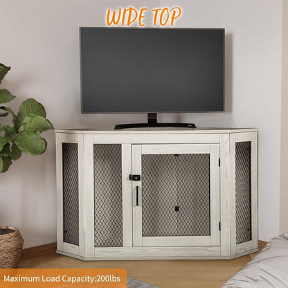 Niche d'angle pour chien Bossin, niche en bois de 44/52 pouces avec filet, niche décorative en bois pour chien, idéale pour l'intérieur