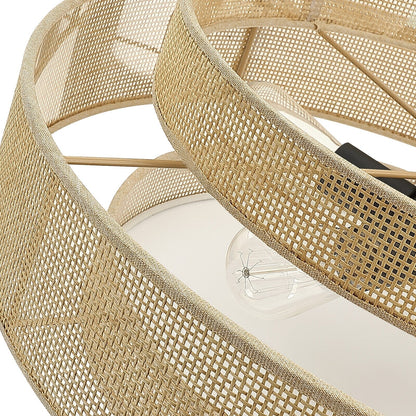 Lustre tambour côtier noir Bayou à 5 lumières avec double abat-jour en rotin - 24 po de largeur