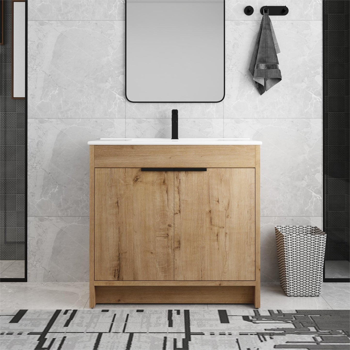 Beingnext Meuble-lavabo 24/30/36 avec porte à fermeture douce et étagère réglable