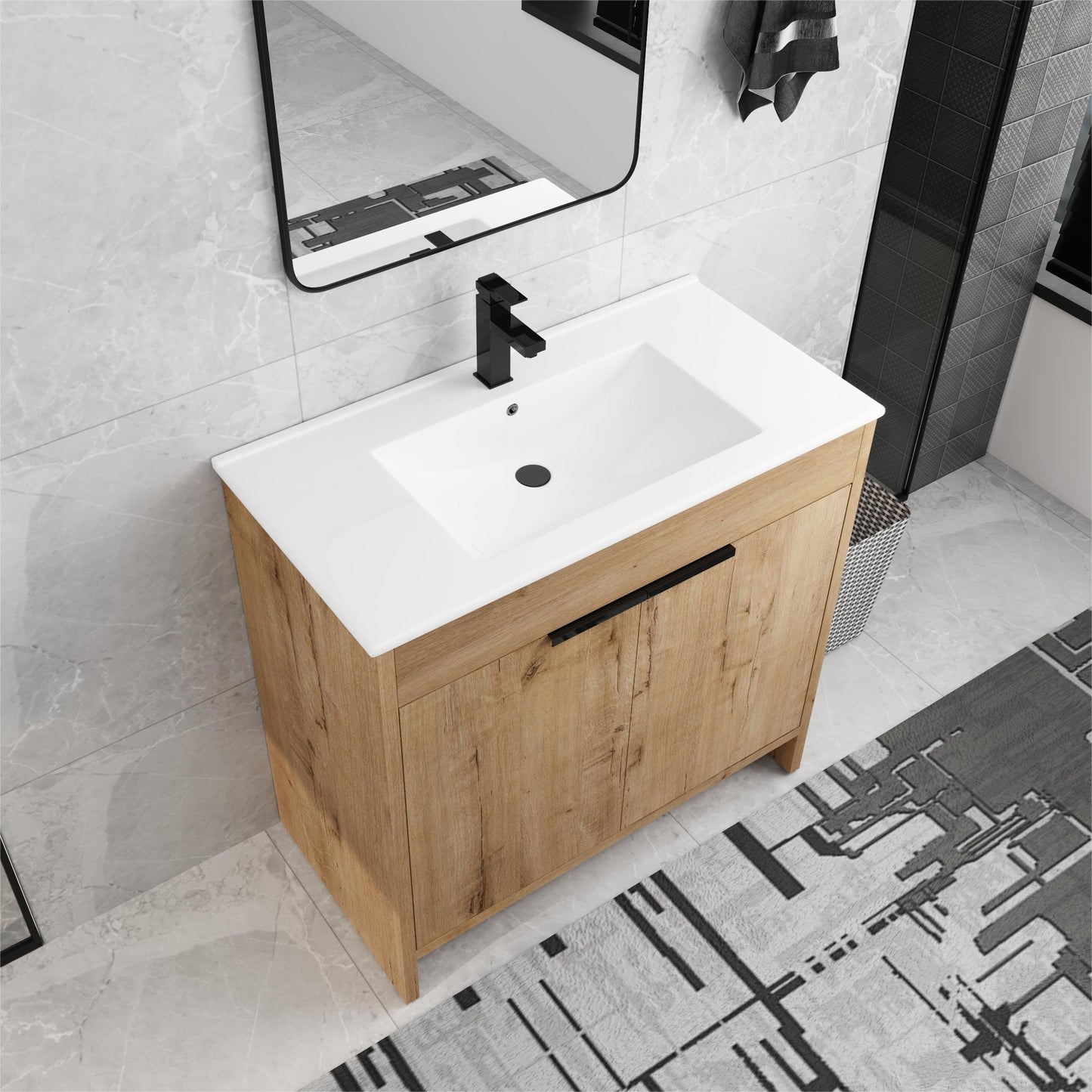 Beingnext Meuble-lavabo 24/30/36 avec porte à fermeture douce et étagère réglable