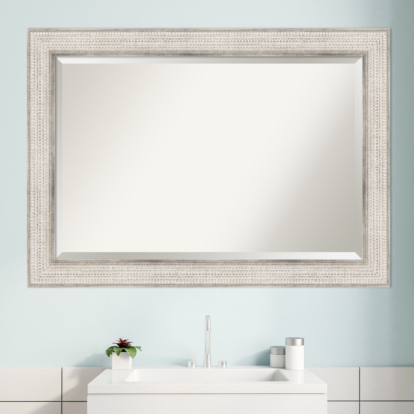 Miroir mural de salle de bain en bois biseauté - Cadre argenté Treillis - Argent Treillis