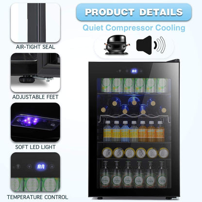 Cave à vin de 4,4 pi³ avec éclairage LED et boutons tactiles, étagères amovibles, moins de 38 dB