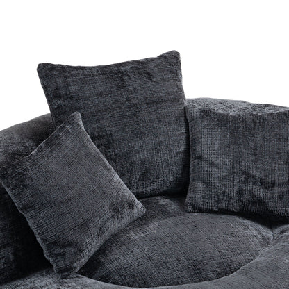 Pouf simple surdimensionné en chenille noir de 42,52 pouces avec trois oreillers pour chambre à coucher