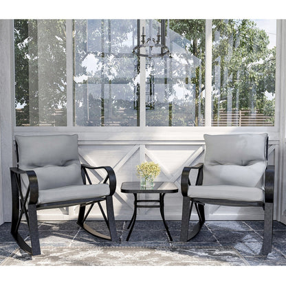 Ensemble de 3 chaises à bascule d'extérieur COSIEST avec table d'appoint